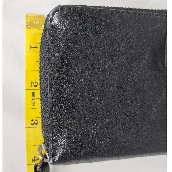 ALL SAINTS DARK BROWN ZIP-AROUND LEATHER WALLET ZIPPER 8" x 4" BRASS LOCK CHARM - Picture 12 of 12